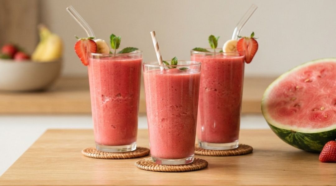 Smoothie pastèque, fraise, banane