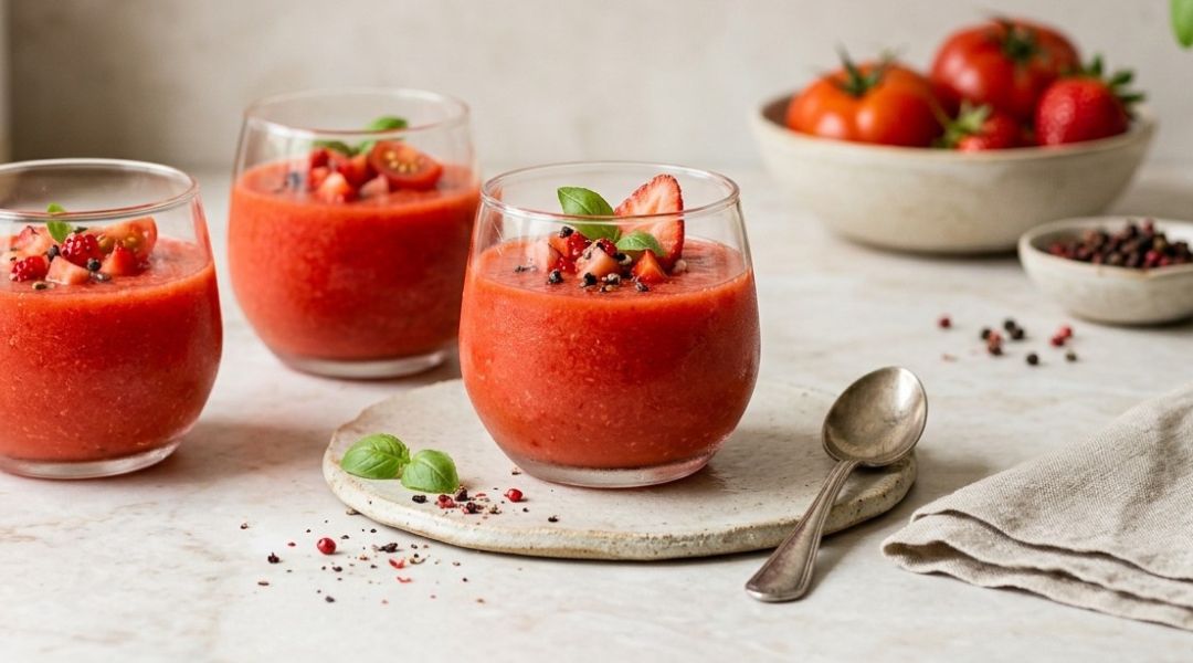 Gaspacho fraise, tomate et poivre