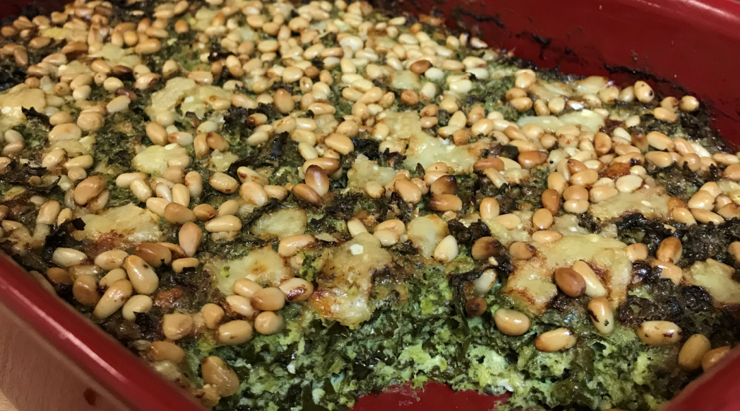 Gratin chou kale et pignons de pin