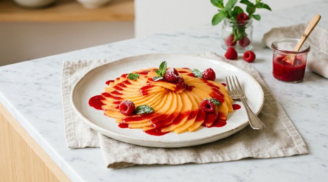Eventail de melon et framboises