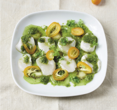 Ceviche Saint-Jacques, kiwi, kumquat Magimix.
