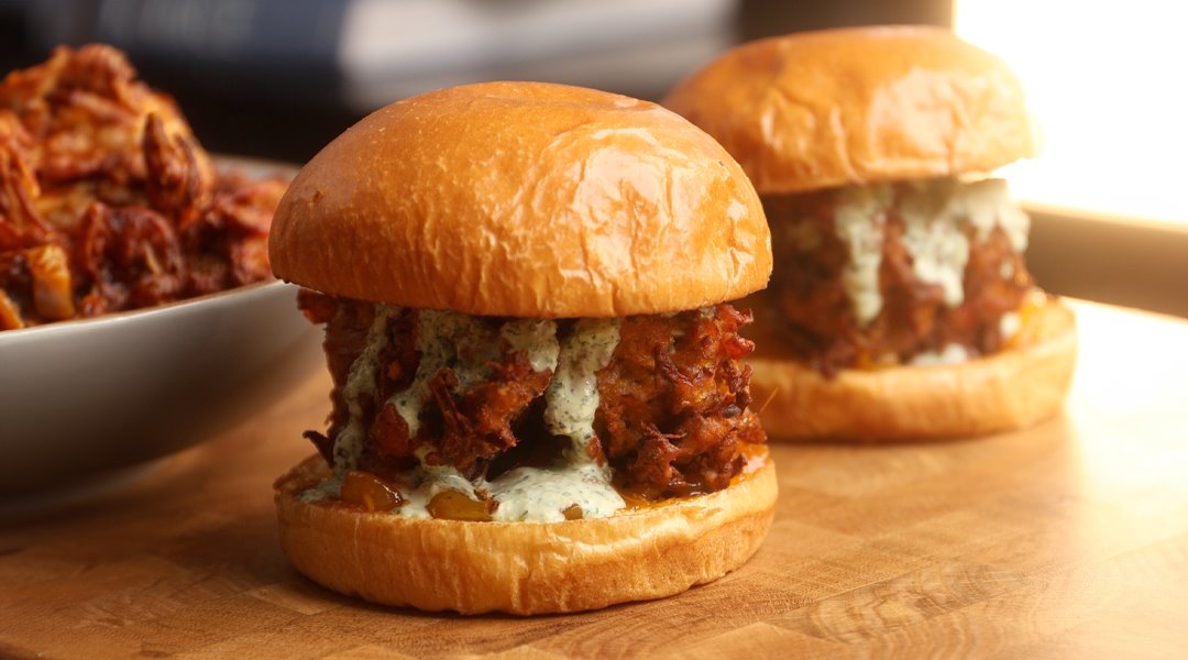 Onion Pakora Burgers