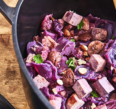 Compotée chou rouge, tofu, châtaigne Magimix.