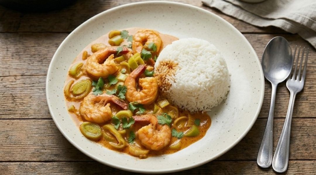 Curry de poireaux crevettes