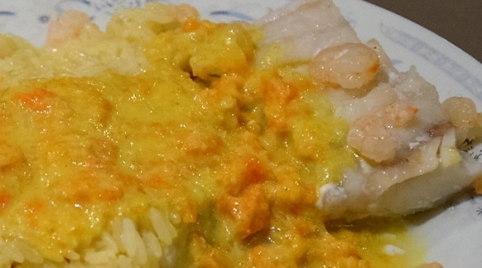 Cabillaud aux crevettes, curry