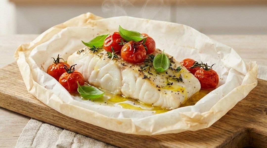 Cod parcels with tomatoes