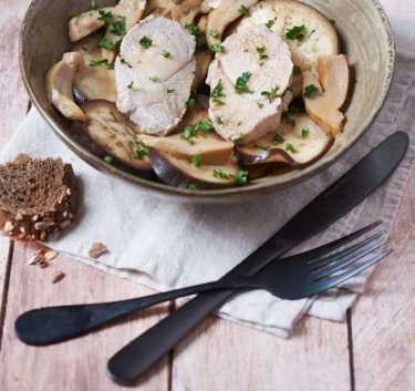 Rôti de veau aubergines champignons Magimix.