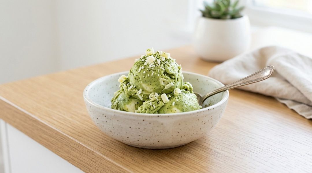 Glace matcha et chocolat blanc