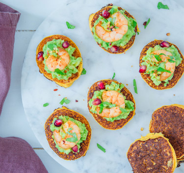 Blinis patate douce, crevettes spicy Magimix.
