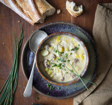 Soupe de poireau à la viande hachée Magimix.