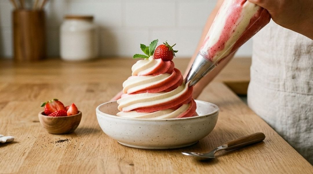 Glace duo vanille-fraise à pocher