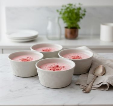 Crème vanille, poudre rose de Reims Magimix.