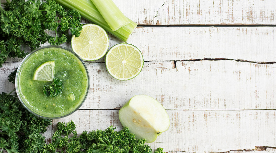 Green smoothie with curly kale