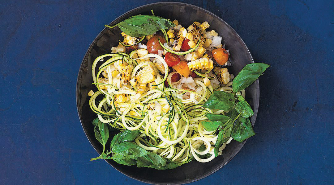 Courgette, charred corn & tomatoes