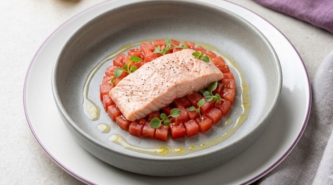 Fleur de saumon, tomates et avocat