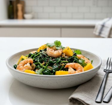 Spicy prawn, mango and spinach salad Magimix.