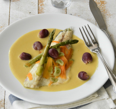 Turbot aux raisins, sauce vin blanc Magimix.