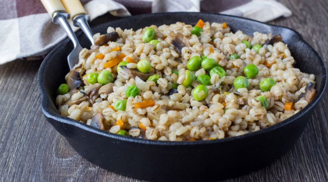 Blésotto pois, carottes et bacon