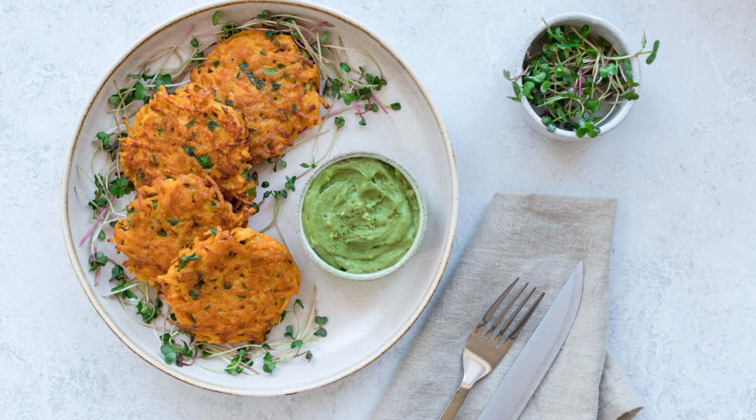 Pancakes de patate douce - guacamole