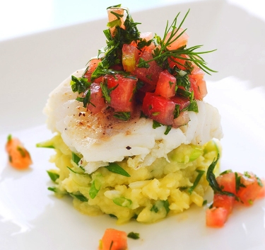 Merlu, purée et tartare de tomates Magimix.