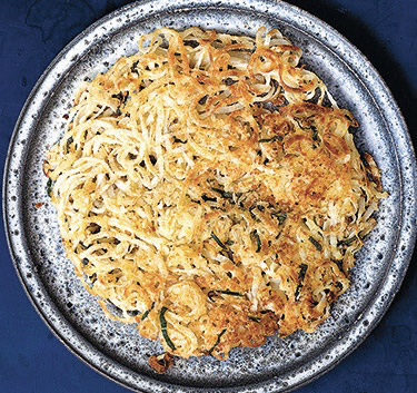 Spiralized Onions with Crispy Parmesan Breadcrumbs